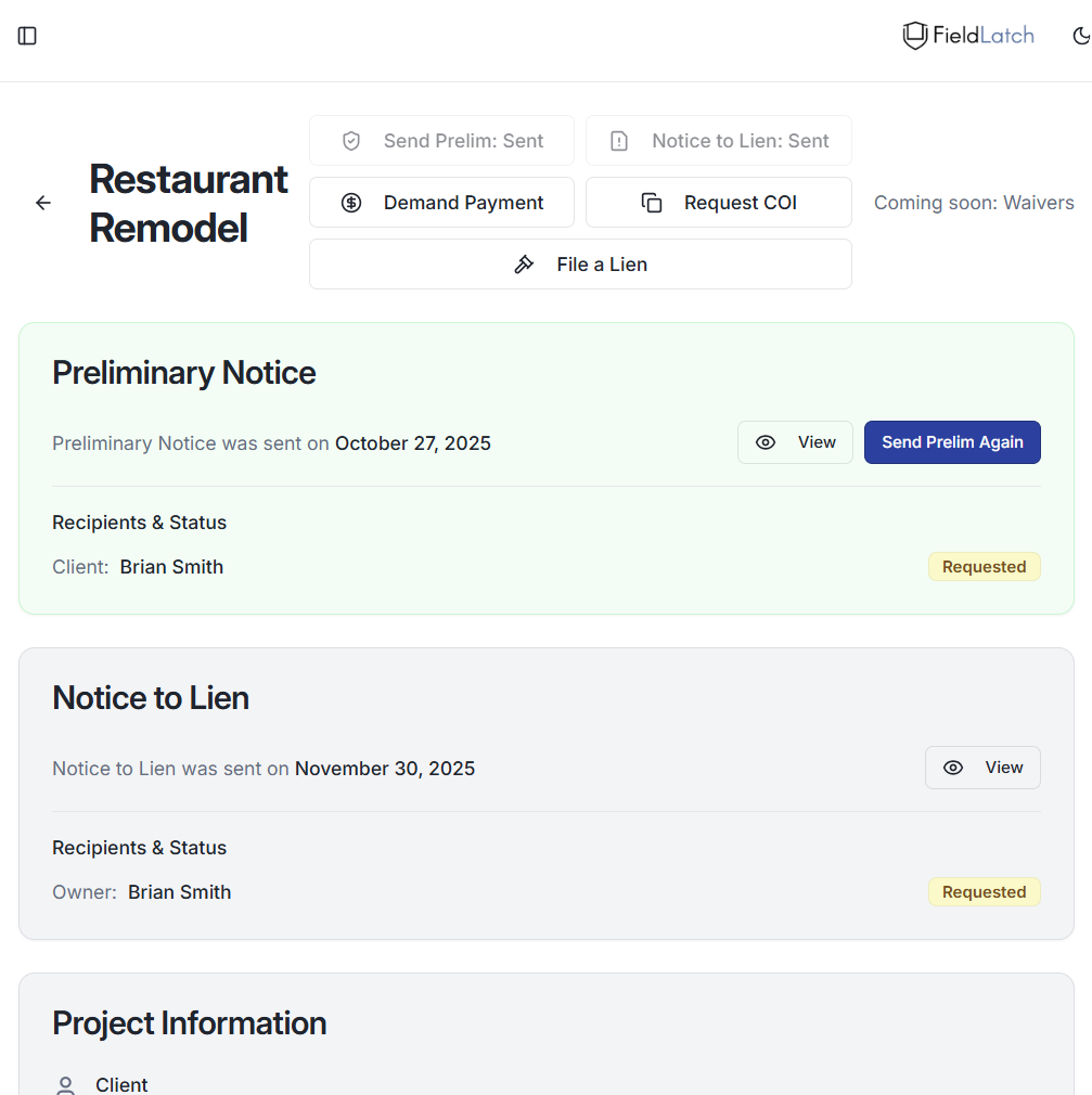FieldLatch Platform - Project Management Interface